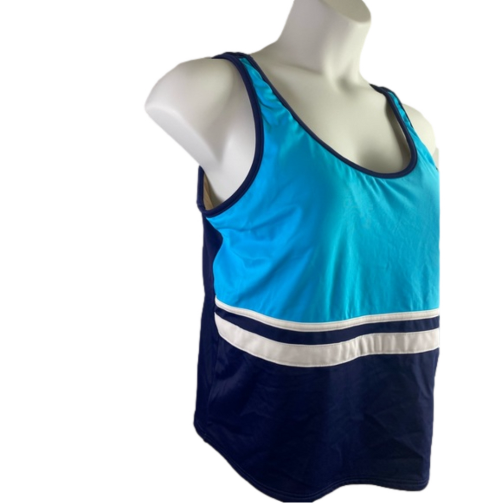 L.L.Bean Navy Blue, Blue & White Sun Blocking Tankini Swim Top SKU0844 - Picture 3 of 9